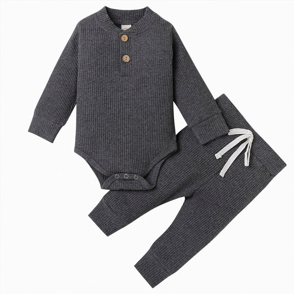 Wonitaaizi Newborn Baby Boy Clothes Romper Long Sleeve Pant Sets for Infant(12-18 Months,Grey)