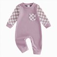 thumbnail image 1 of Wonitaaizi Newborn Baby Boy Fall Outfit Romper Long Sleeve Plaid Print Jumpsuits Cute Infant Clothes (6-12 Months,Purple), 1 of 5