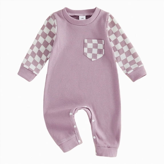 Wonitaaizi Newborn Baby Boy Fall Outfit Romper Long Sleeve Plaid Print Jumpsuits Cute Infant Clothes (6-12 Months,Purple)