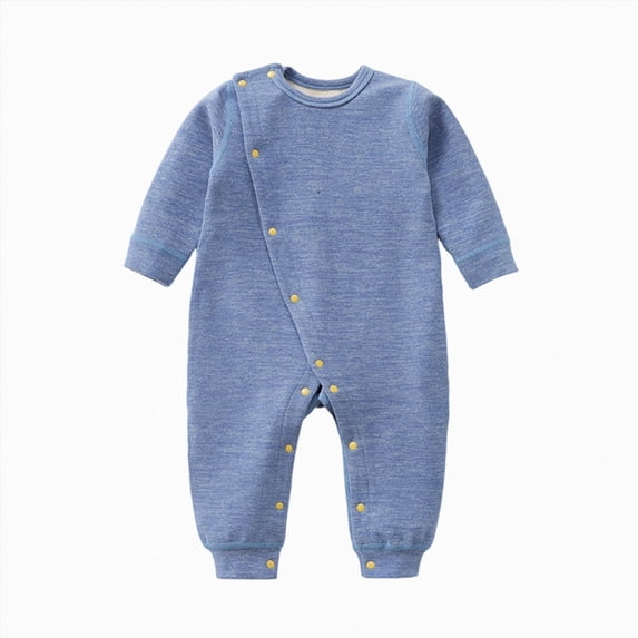 Wonitaaizi Newborn Baby Boy Girl Long Sleeve Quilted Wrap-Front Jumpsuit One-Piece Outfit Coverall(0-3 Months,Blue)