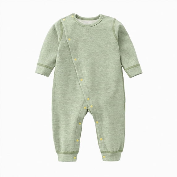 Wonitaaizi Newborn Baby Boy Girl Long Sleeve Quilted Wrap-Front Jumpsuit One-Piece Outfit Coverall(0-3 Months,Green)