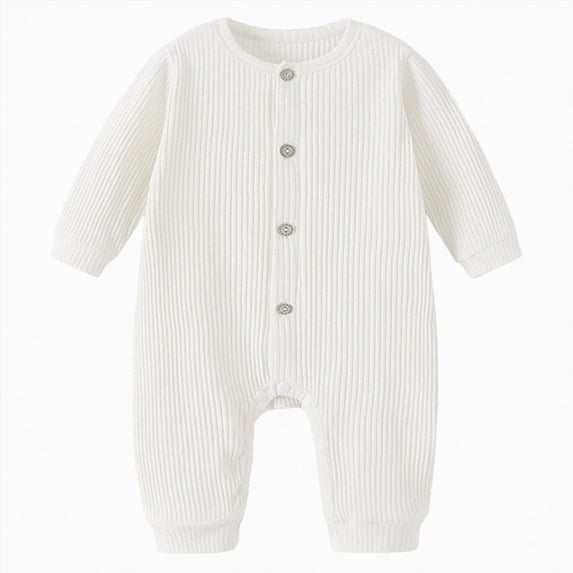 Wonitaaizi Newborn Baby Boy Girl Outfits Neutral Baby Clothes Infant Long Sleeve Button Up Sweater Romper Jumpsuit(12-18 Months,White)