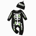 thumbnail image 1 of Wonitaaizi Newborn Baby Boy Halloween Romper Skeleton Jumpsuit Outfit Skull Clothes with Hat(0-3 Months,Black), 1 of 7