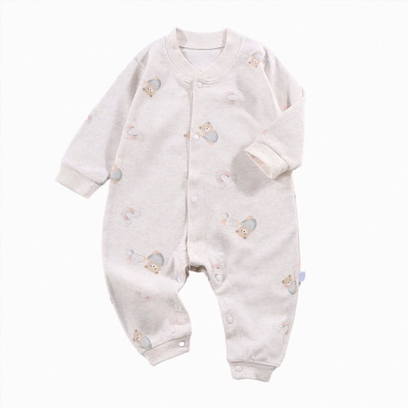 Wonitaaizi Newborn Baby Boys Romper Outfits Infant Long Sleeve One-Piece Toddler Button Jumpsuits(12-18 Months,Khaki)