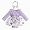thumbnail image 1 of Wonitaaizi Newborn Baby Girl Clothes Floral Print Romper Dress Fall Outfits Headband(12-18 Months,Light Purple), 1 of 7