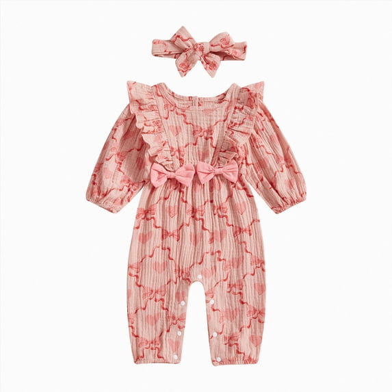 Wonitaaizi Newborn Baby Girl Clothes Onesie Ruffle Long Sleeve Jumpsuit Infant Cute Romper(Newborn,Red)