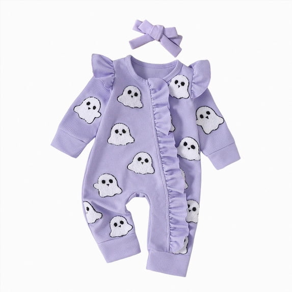 Wonitaaizi Newborn Baby Girl Clothes Outfits Floral Romper Zipper Jumpsuit Headband Fall Winter (0-3 Months,Purple)