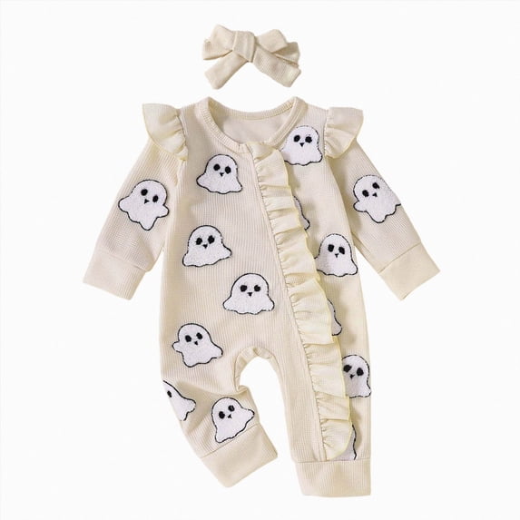 Wonitaaizi Newborn Baby Girl Clothes Outfits Floral Romper Zipper Jumpsuit Headband Fall Winter (0-3 Months,White)