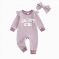 thumbnail image 1 of Wonitaaizi Newborn Baby Girls Romper Outfits Daddy's Girl Jumpsuit Headband Bodysuit Fall Clothes(6-12 Months,Purple), 1 of 5