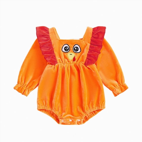 Wonitaaizi Newborn Thanksgiving Baby Girl Outfit Romper Bodysuit Fall Winter Clothes(6-12 Months,Orange)