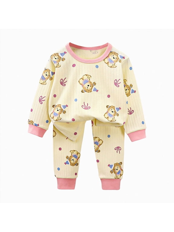 Pajamas Set for Kid Baby Girl Long Sleeve Button Down Silk Sleepwear Loungewear Set Pink for Size 2-3 Years