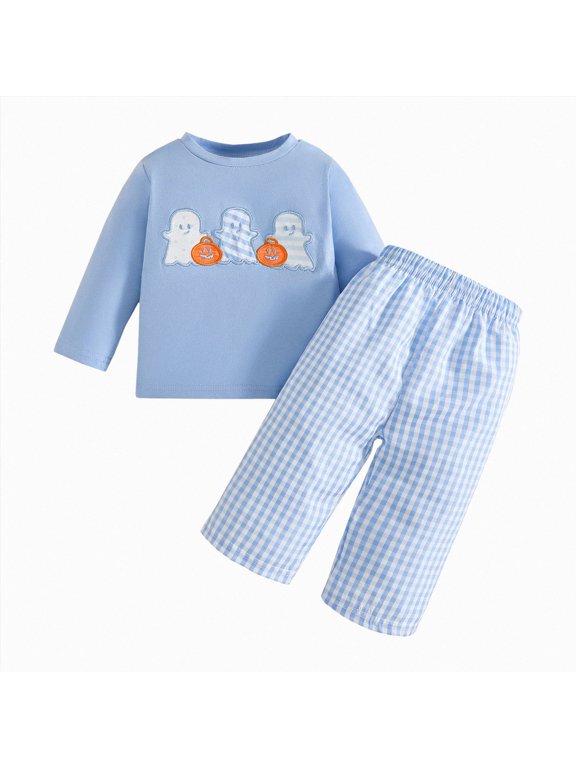 Toddler Baby Boy Clothes Infant Fall Winter Outfits Long Sleeve Crewneck Sweatshirts Pants (3-6 Months,Light Blue)