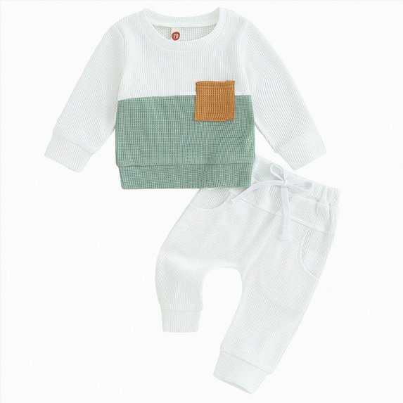 Wonitaaizi Toddler Baby Boy Clothes Outfit Color Block Sweatshirt Joggers Pants Set Fall Winter (6-12 Months,White)