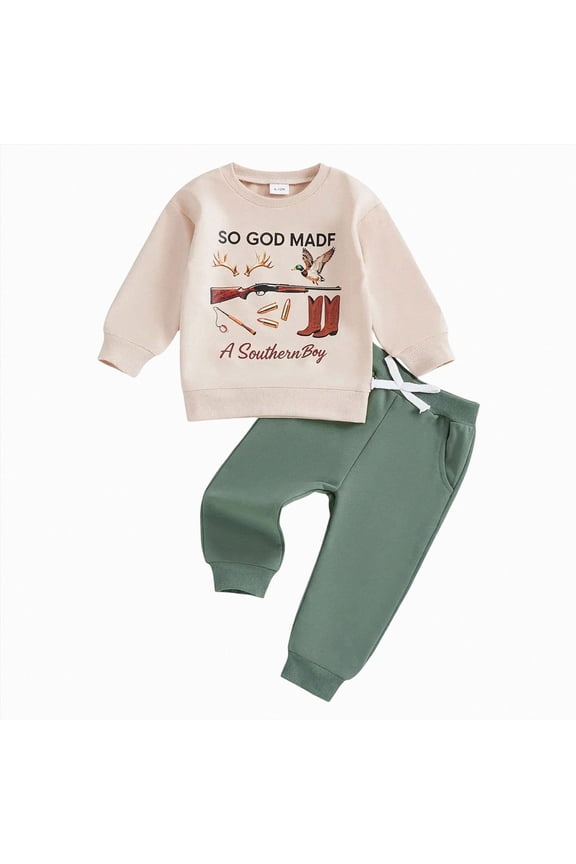 Toddler Baby Boy Fall Outfit Sweatshirt Camo Pants Set 2Pcs Hunting Outfit (18-24 Months,Green)