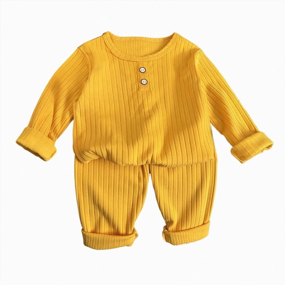Wonitaaizi Toddler Baby Boy Girl Clothes Long Sleeve Tops Pants Set Casual Outfit (3-4 Years,Yellow)