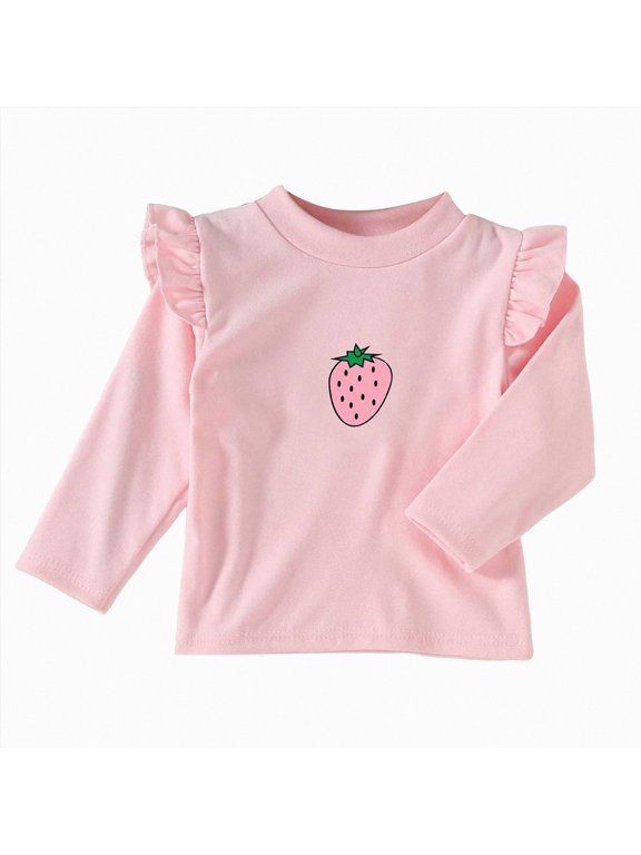 Toddler Baby Girls Long Sleeve Ruffle T Shirt Kids Casual Plain Solid Top Blouse T-Shirt Undershirt (18-24 Months,B)