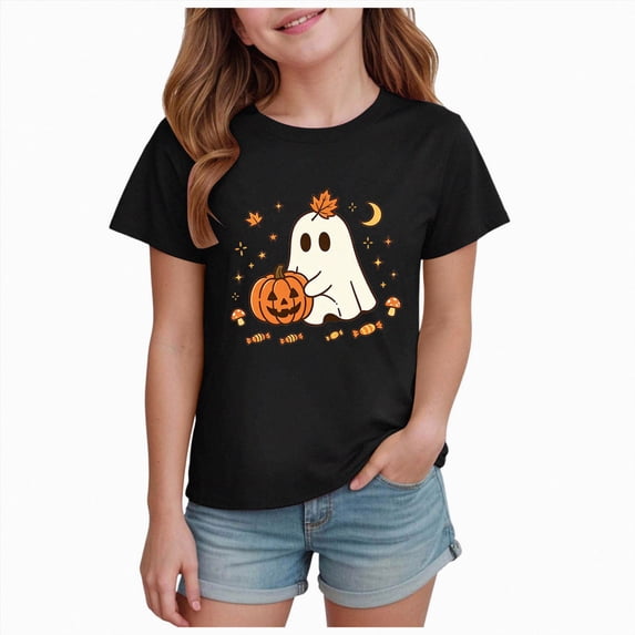 Wonitaaizi Toddler Boy Girl Pumpkin Face Spooky Halloween T-Shirt Short Sleeve Kids Fun Tops Black for Size 1-2 Years