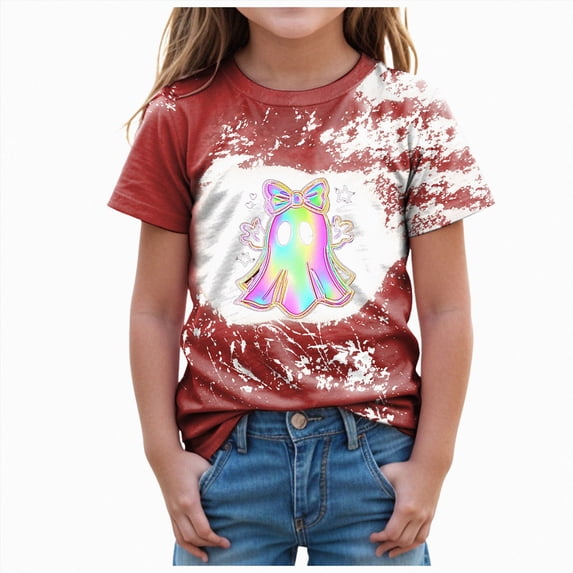 Wonitaaizi Toddler Boy and Girl Halloween Shirt Ghost Graphic T-Shirt Cute Spooky Season Short Sleeve Tees(7-8 Years,Brick Red)
