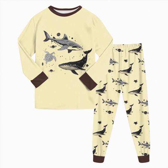 Wonitaaizi Toddler Boys Shark Pajamas Sets Pjs 2 Piece Long Sleeve Sleepwear Kids Clothes Sets (4-5 Years,Yellow)