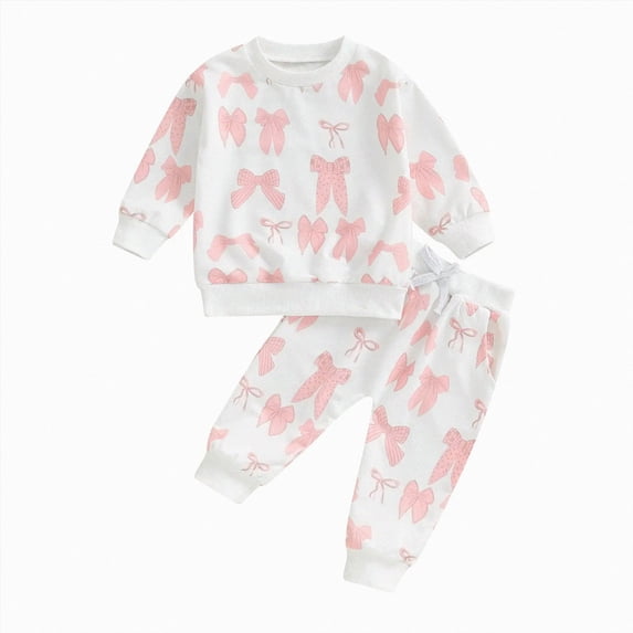 Wonitaaizi Toddler Girl Baby Clothes Top Pants Outfit Clothing Set Printed All-over Top Joggers Set (12-18 Months,Red)