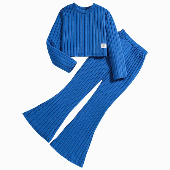 Wonitaaizi Toddler Girl Clothes Fall Winter Outfits Long Sleeve Crewneck Pullover with Flared Pants (8-9 Years,Blue)