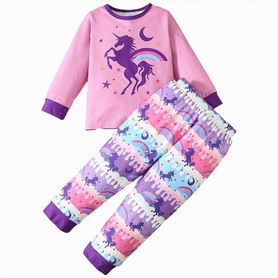 Wonitaaizi Toddler Girls Kids Pajamas Unicorn Pjs Long Sleeve Clothes Set 2pc (5-6 Years,Purple)