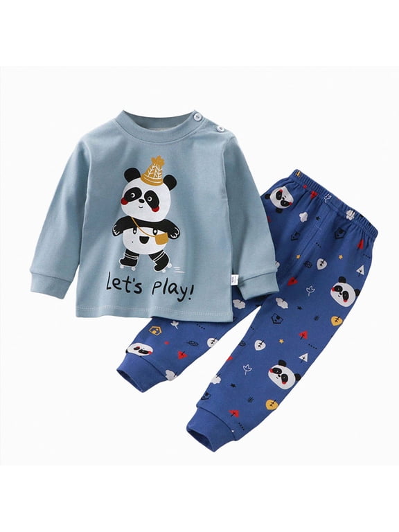 Toddler Girls Pjs Baby Sleepers Long Sleeve Top Elastic Pants 2 Piece Set Infant Clothing Fall Winter Dark Blue for Size 18-24 Months