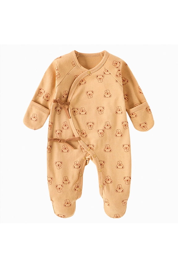 Unisex Footless Newborn Baby Sleepers Pajamas Romper Boys Girls Long Sleeve(1-3 Months,Brown)