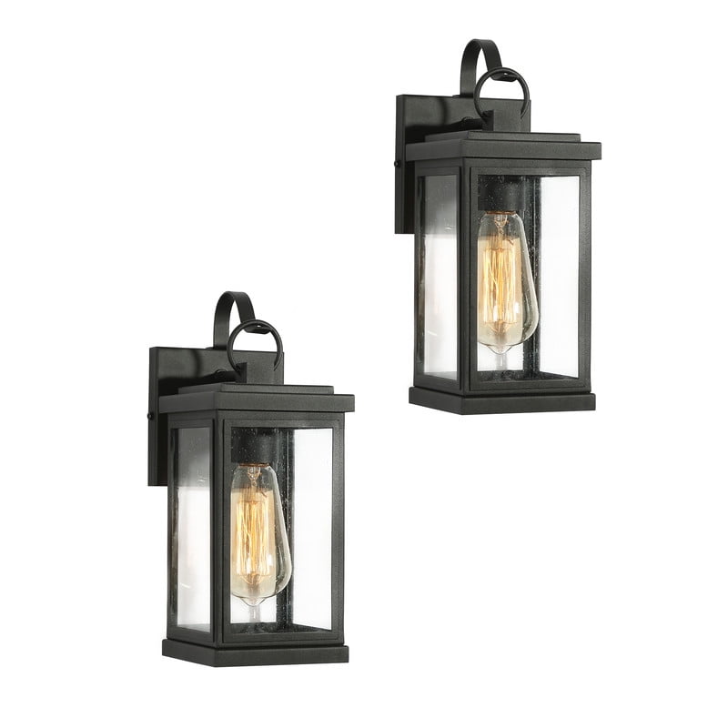LNC Wonk 2-Pack 2-Light 12-in H Matte Black Clear Glass Rectangle Modern Outdoor Wall Light,12.2"H