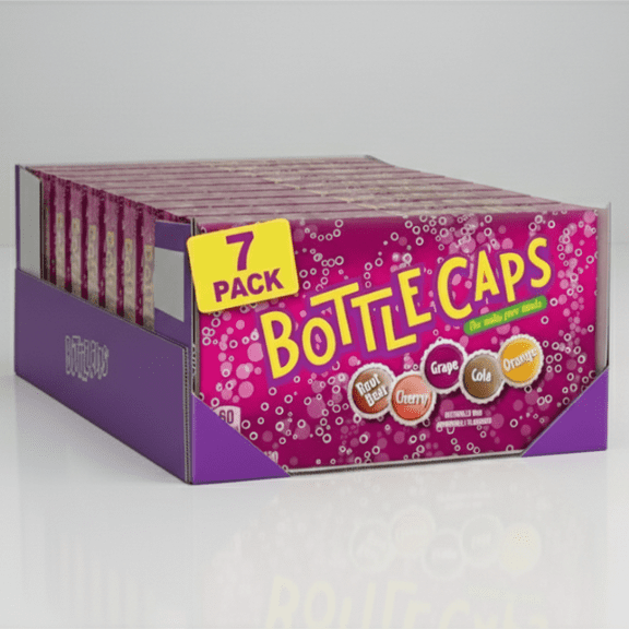 Wonka Bottle Caps, Fizzy Hard Candy, 5 Ounce Theater Candy Boxes (Pack of 7)