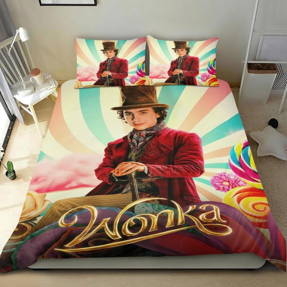 Wonka Themed Bed Sheet Set Three Piece Set 68x86 In ches Comfortable And Skin Friendly Unique Design Creating A Star Studded Night Home Decor Gifts For Family Friends fans