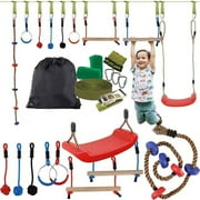 WonkaWoo 619629044687 Ninja Warrior Obstacle Course Rope Set for Kids 42 ft. Line with Swing
