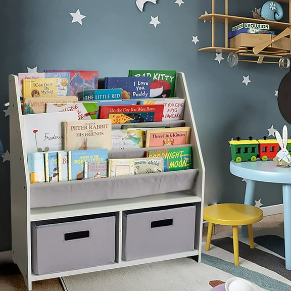 WonkaWoo Kids Sling Wooden Bookshelf, for Toddlers and Children