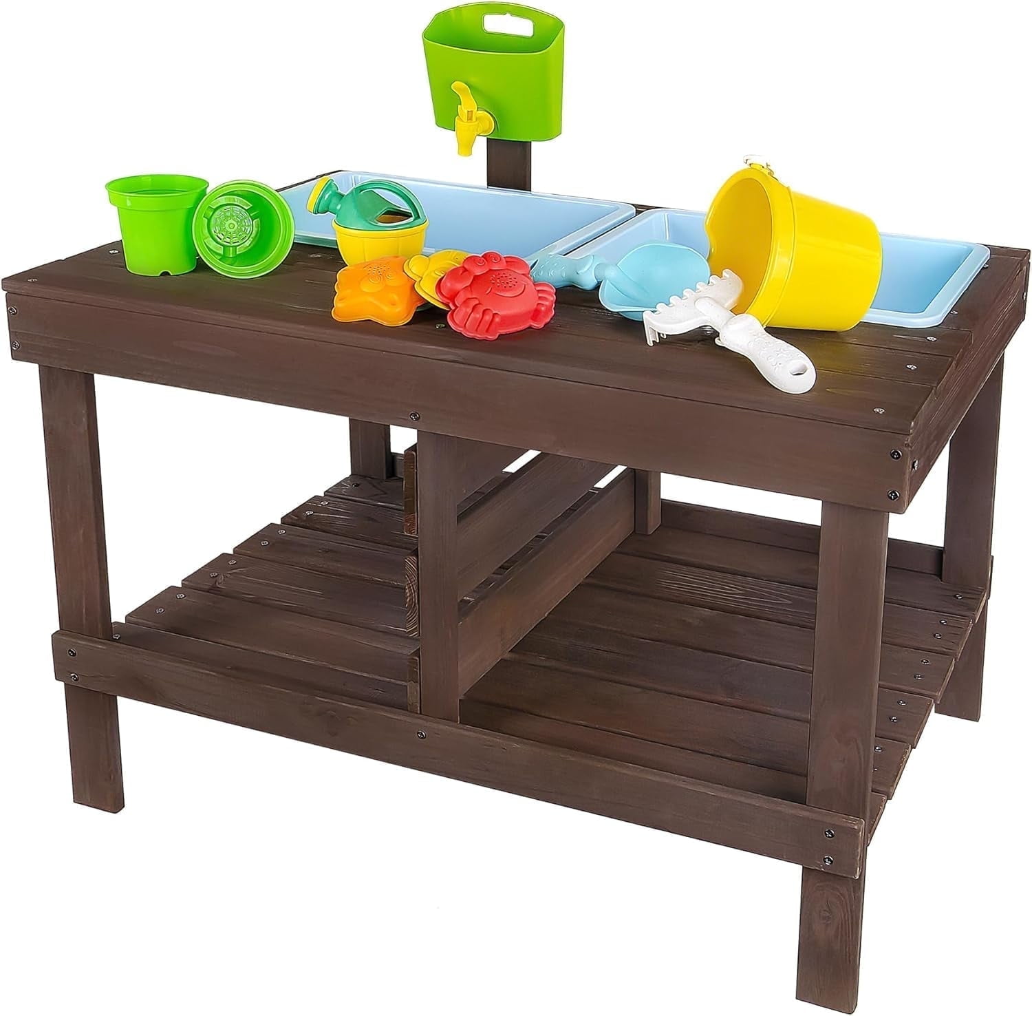 WonkaWoo Sand and Water Table for Toddlers Wooden Sensory Activity Table with Beach Toys