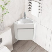 Wonline 16" Corner Bathroom Vanity Floating Style Wall Mount Bathroom Vanity with Sink and Faucet for Small Bathroom Combo, White