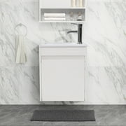 Wonline 16" Floating Bathroom Vanity Wall Mounted Black Vanity for Small Bathroom Single Cabinet Resin Basin Faucet White