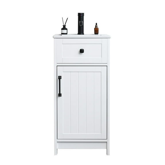 Wonline 16 inch Bathroom Vanity with White Ceramic Sink Combo for Small Space,Modern Bathroom Storage Vanity with Soft-Close Doors Adjustable Shelf(White)