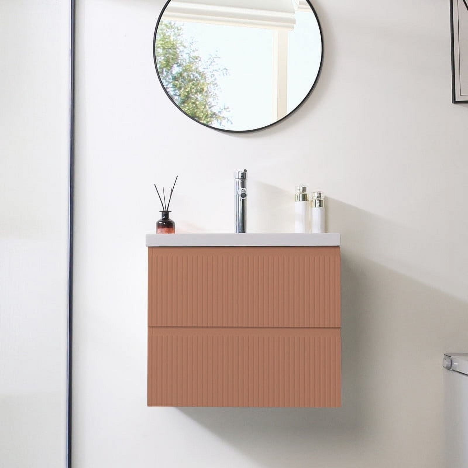Wonline 23.8inch Bathroom Vanity Cabinet with Sink and Double Drawers(Mute Orange)