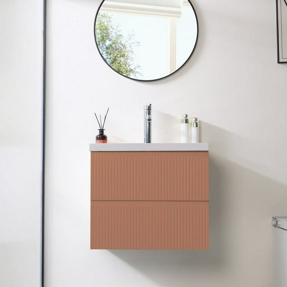 Wonline 23.8inch Bathroom Vanity Cabinet with Sink and Double Drawers(Mute Orange)