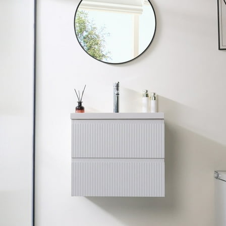 Wonline 23.8inch Bathroom Vanity Cabinet with Sink and Double Drawers(White)