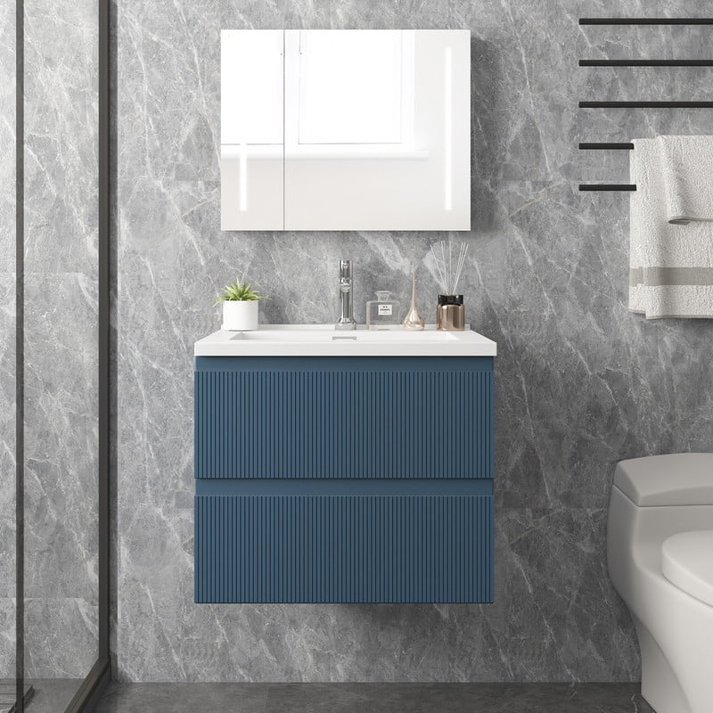 Wonline 23.8inch Bathroom Vanity Cabinet with Sink and Double Drawers(White)
