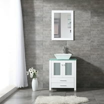 Wonline 24" Bathroom Vanity Cabinet Ceramic Sink Faucet Drain Combo w/ Mirror Set White