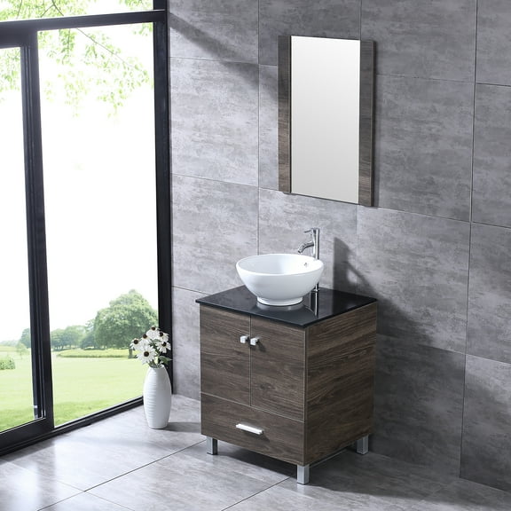 Wonline 24" Modern Bathroom Vanity Wood Cabinet Modern Design with Mirror