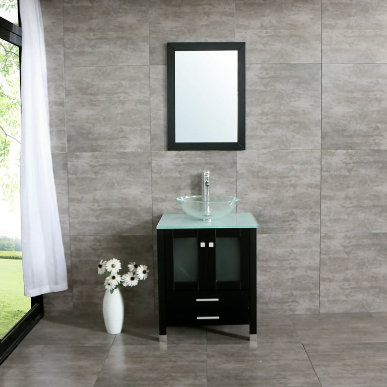 24 Bathroom Vanity Cabinet Single Wood Vessel Sink Top Sink Cabinet Modern