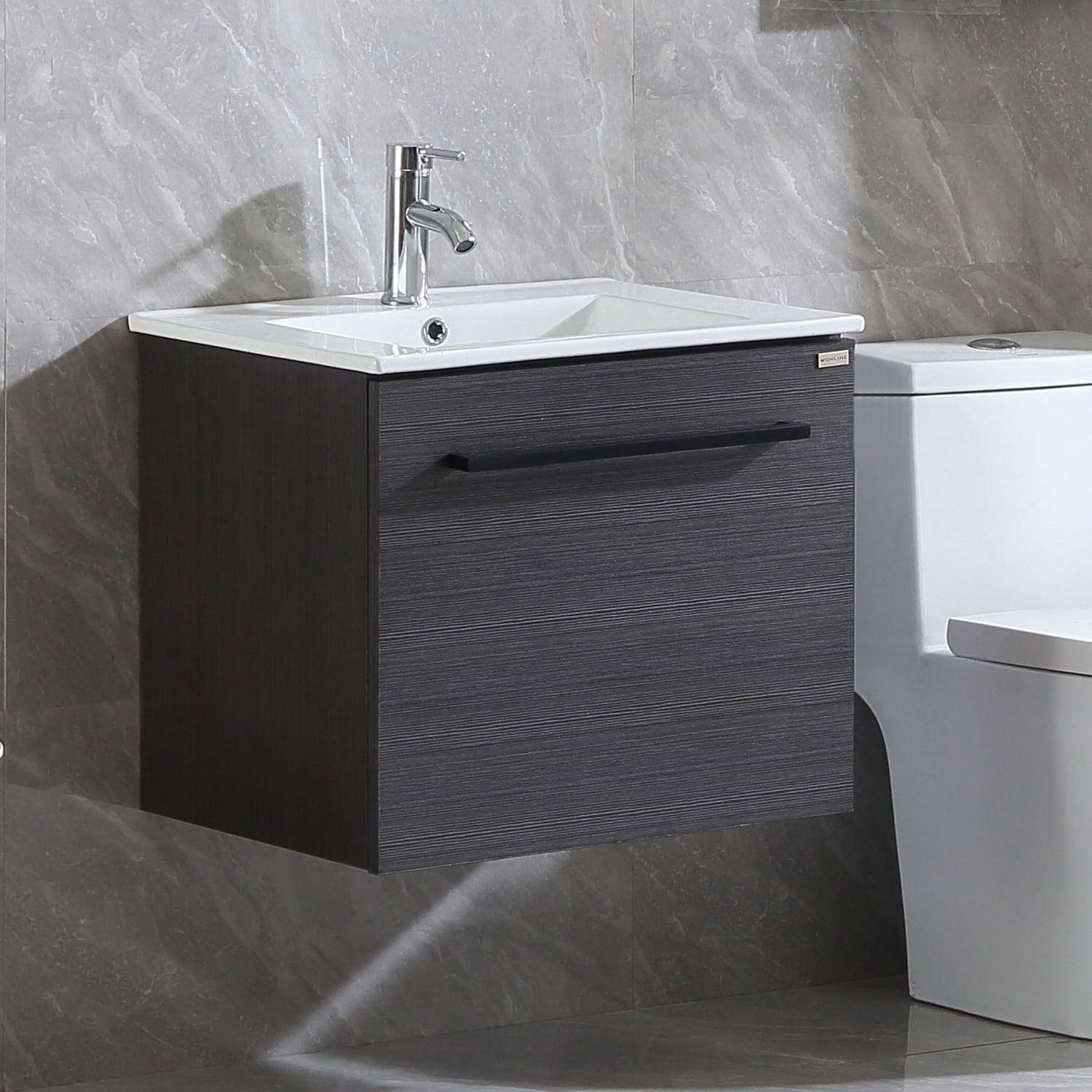 Wonline 24 in. Wall Mount Bathroom Vanity Black Wood Cabinet with Sink and Faucet Floating Style Mirror not Include