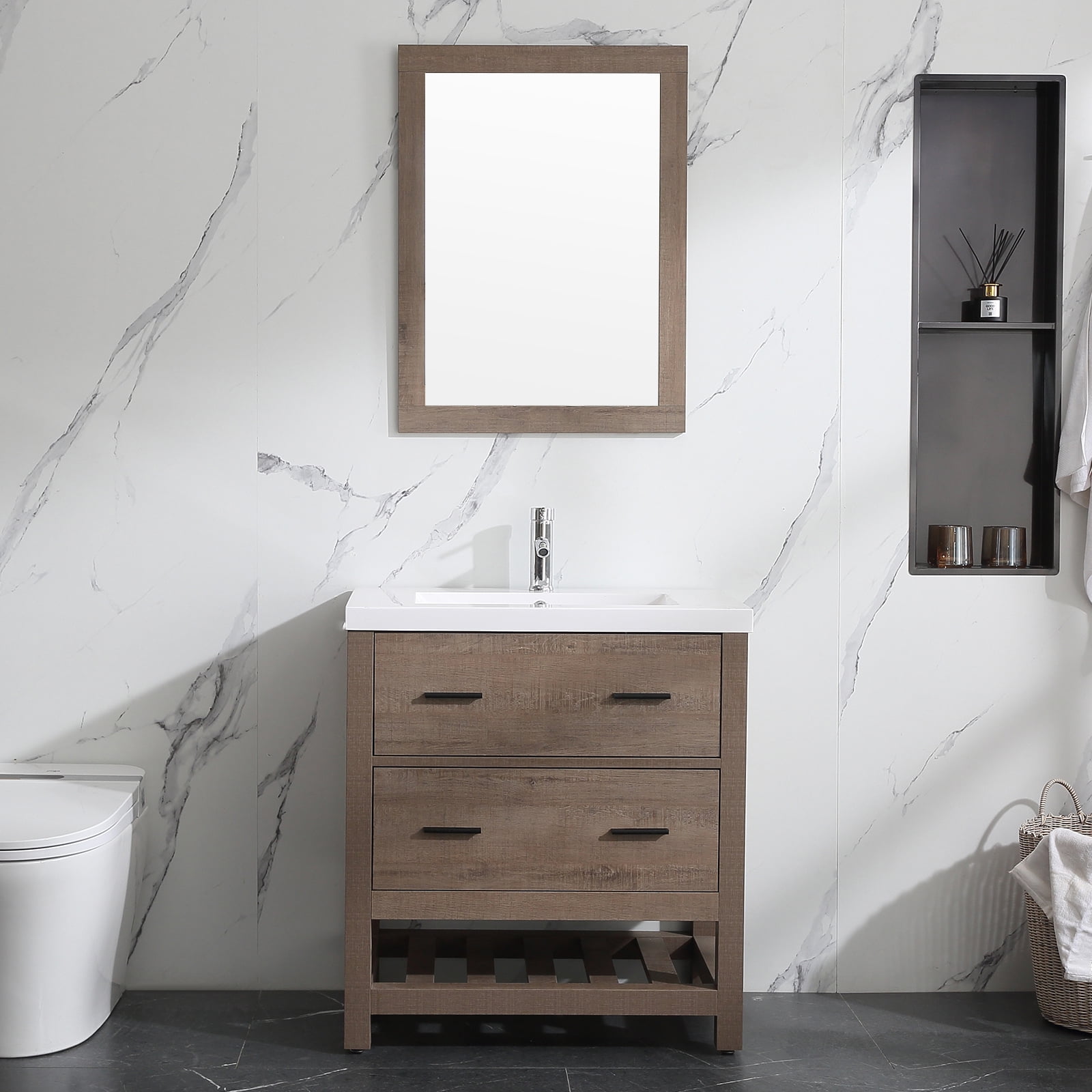Wonline 30" PB Board Bathroom Vanity with Undermount Sink&Mirror