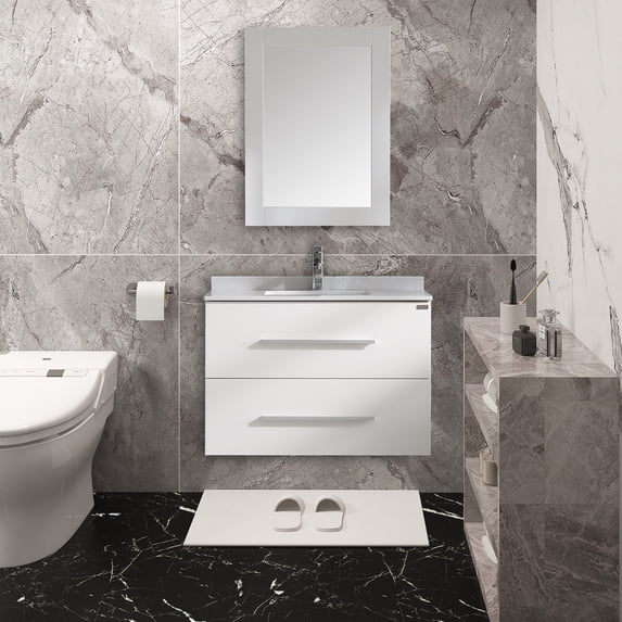Wonline 32 inch Bathroom Vanity White Wall Mounted Small Cabinet with Sink Mirror Combo