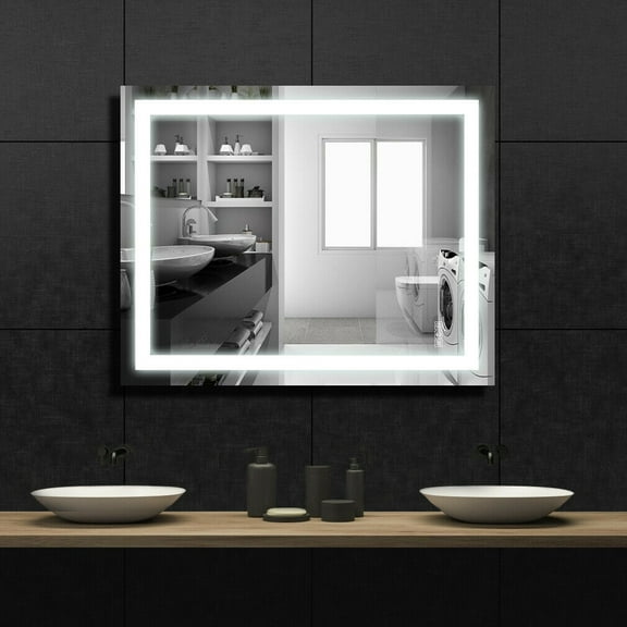 Wonline 35"x27" Square Anti-Fog LED Mirror Bathroom Vanity Mirror Illuminated Makeup Wallmount