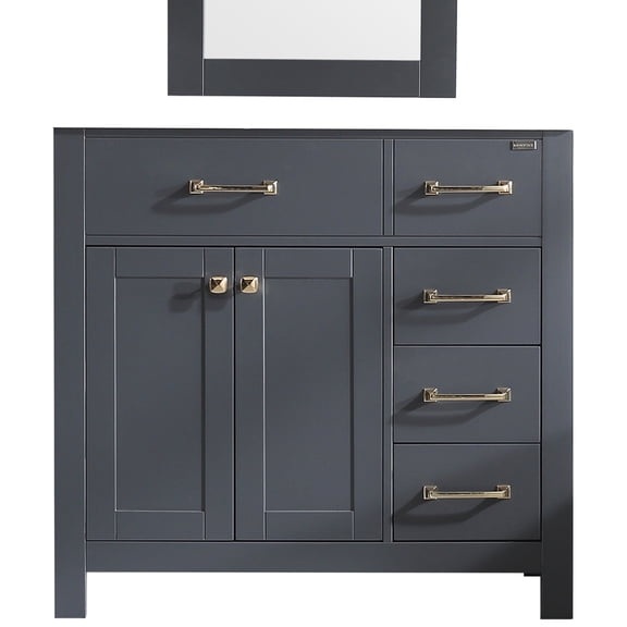 Wonline 36" Bathroom Vanity Cabinet Satin Nickel Hardware Vanity Set Gray 2 Soft Closing Doors and 5 Full Extension Drawers Vanity Only
