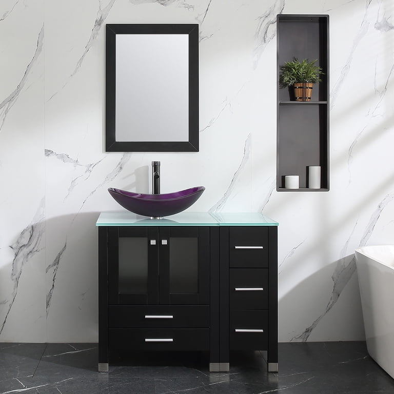 Fanwin Star Phoenix Series Round Vessel Bathroom Sink - Black Matte, Top Mount, With Pop Up Drain